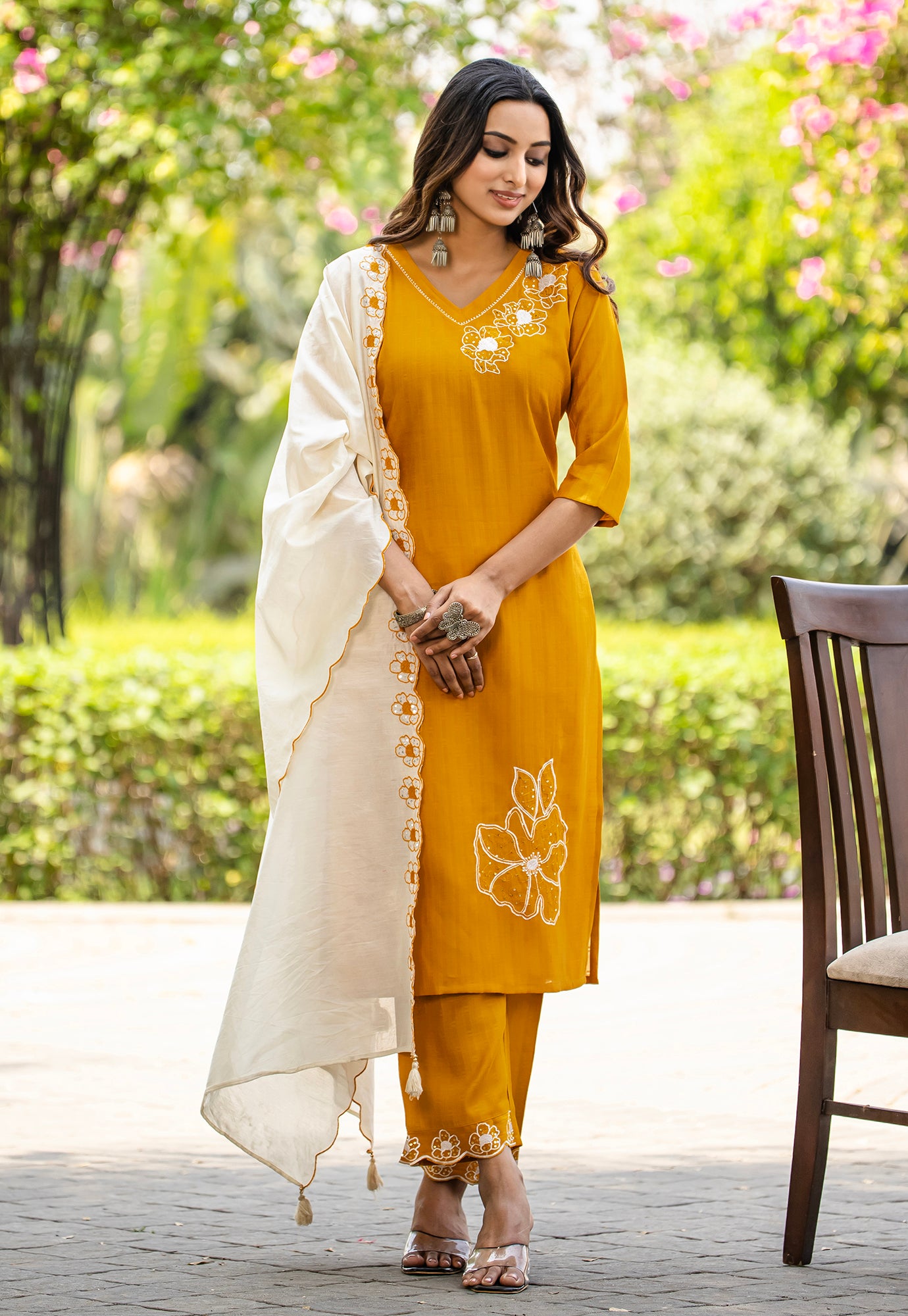 Women Floral Embroidered Kurta with Trousers & Dupatta-ELITE
