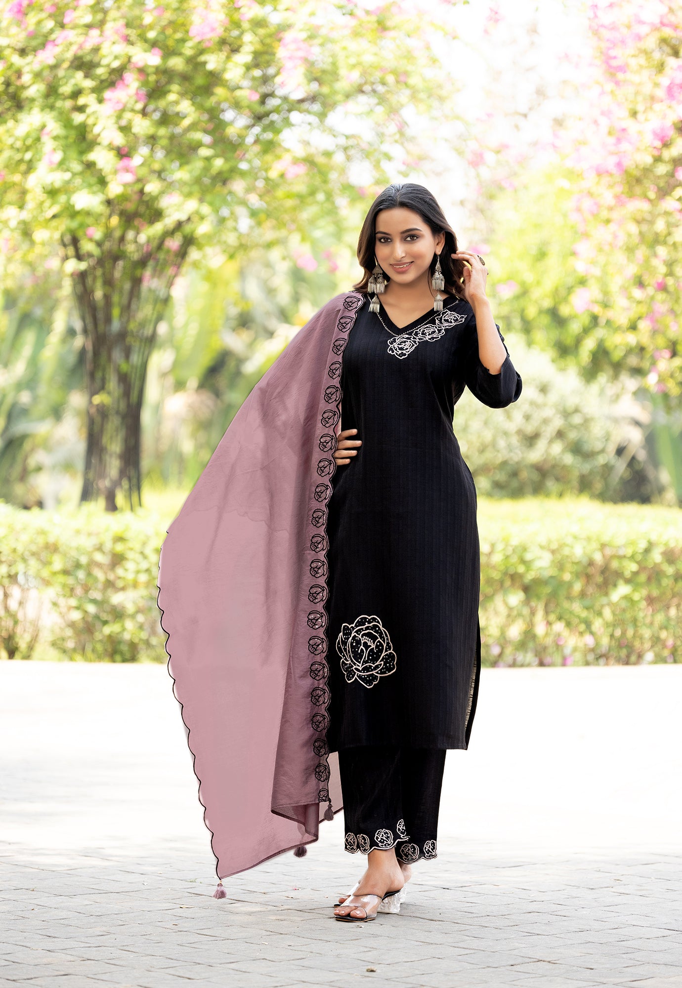 Women Floral Embroidered Kurta with Trousers & Dupatta-ELITE