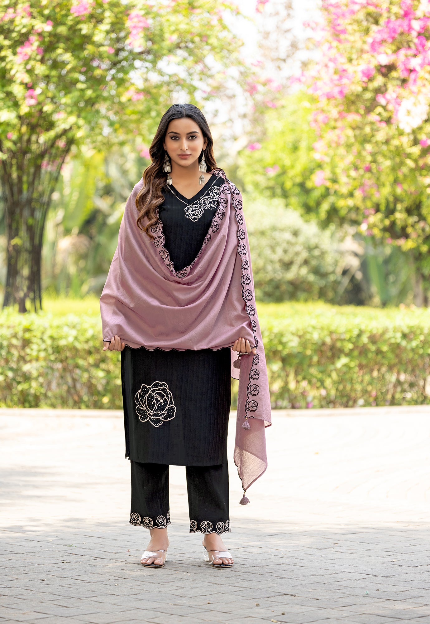 Women Floral Embroidered Kurta with Trousers & Dupatta-ELITE