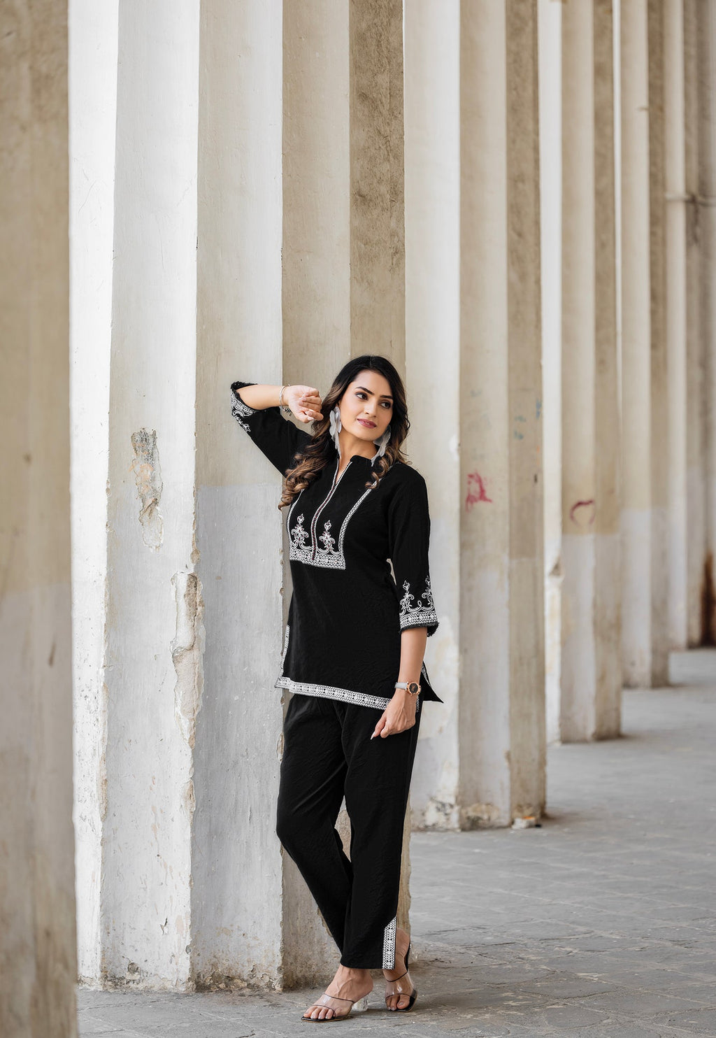 Printed Shirt Collar Top With Trousers Co-Ords-KORRA
