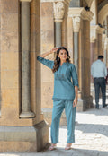 Printed Shirt Collar Top With Trousers Co-Ords-KORRA