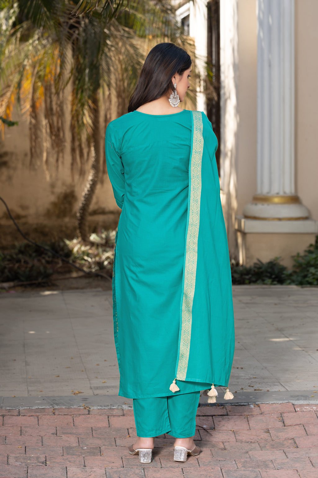 Women Cotton Jequrd Kurta With Trouser & Dupatta-HANSHIKA