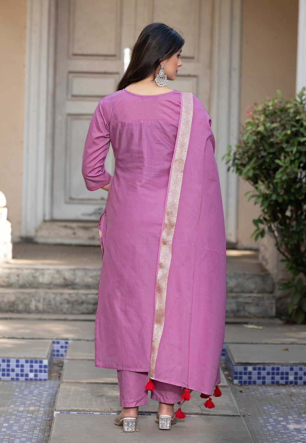 Women Cotton Jequrd Kurta With Trouser & Dupatta-HANSHIKA