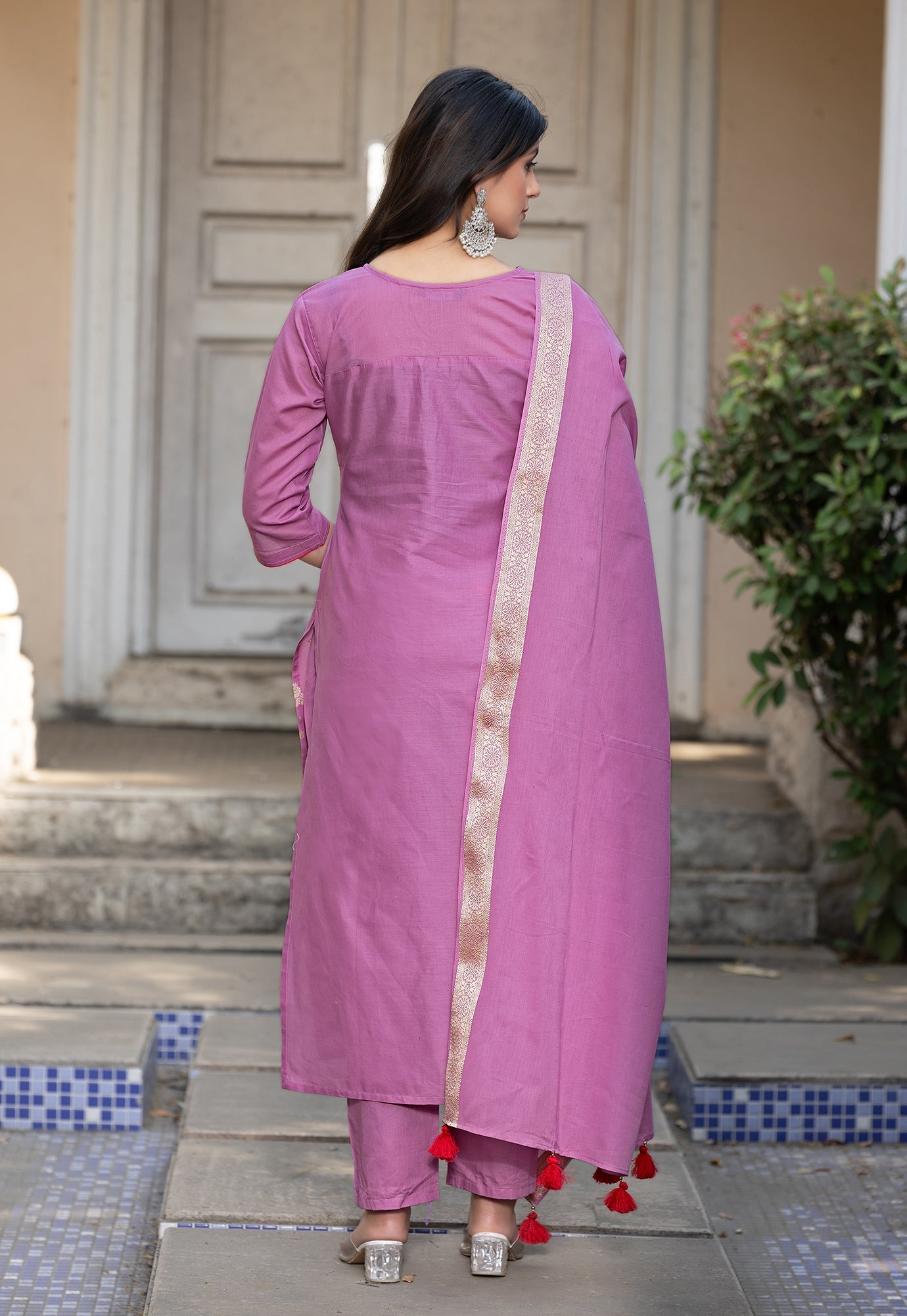 Women Cotton Jequrd Kurta With Trouser & Dupatta-HANSHIKA