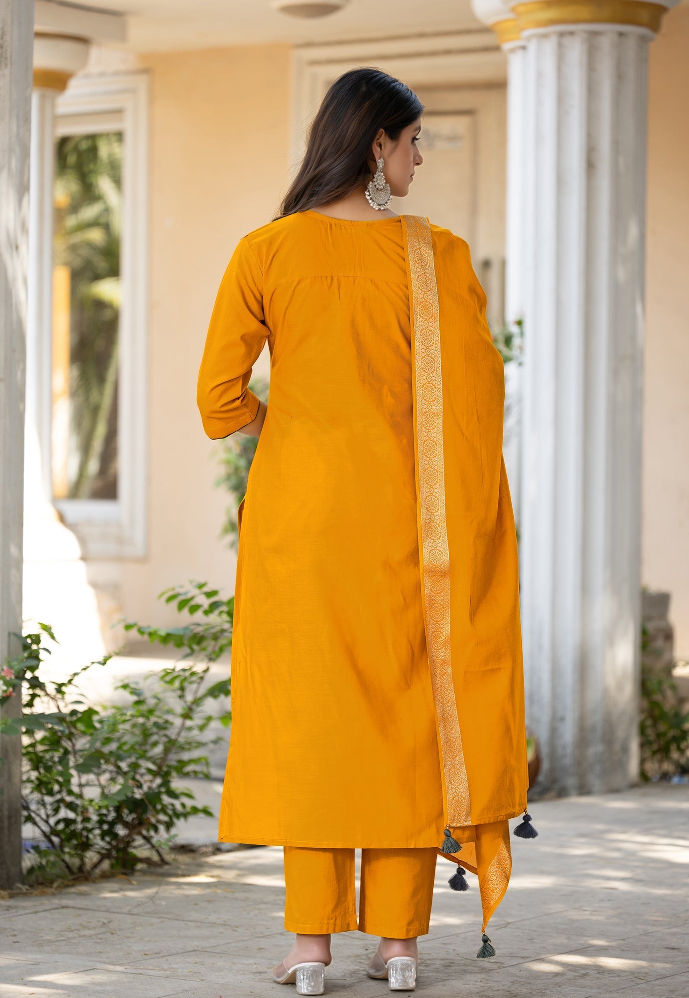 Women Cotton Jequrd Kurta With Trouser & Dupatta-HANSHIKA