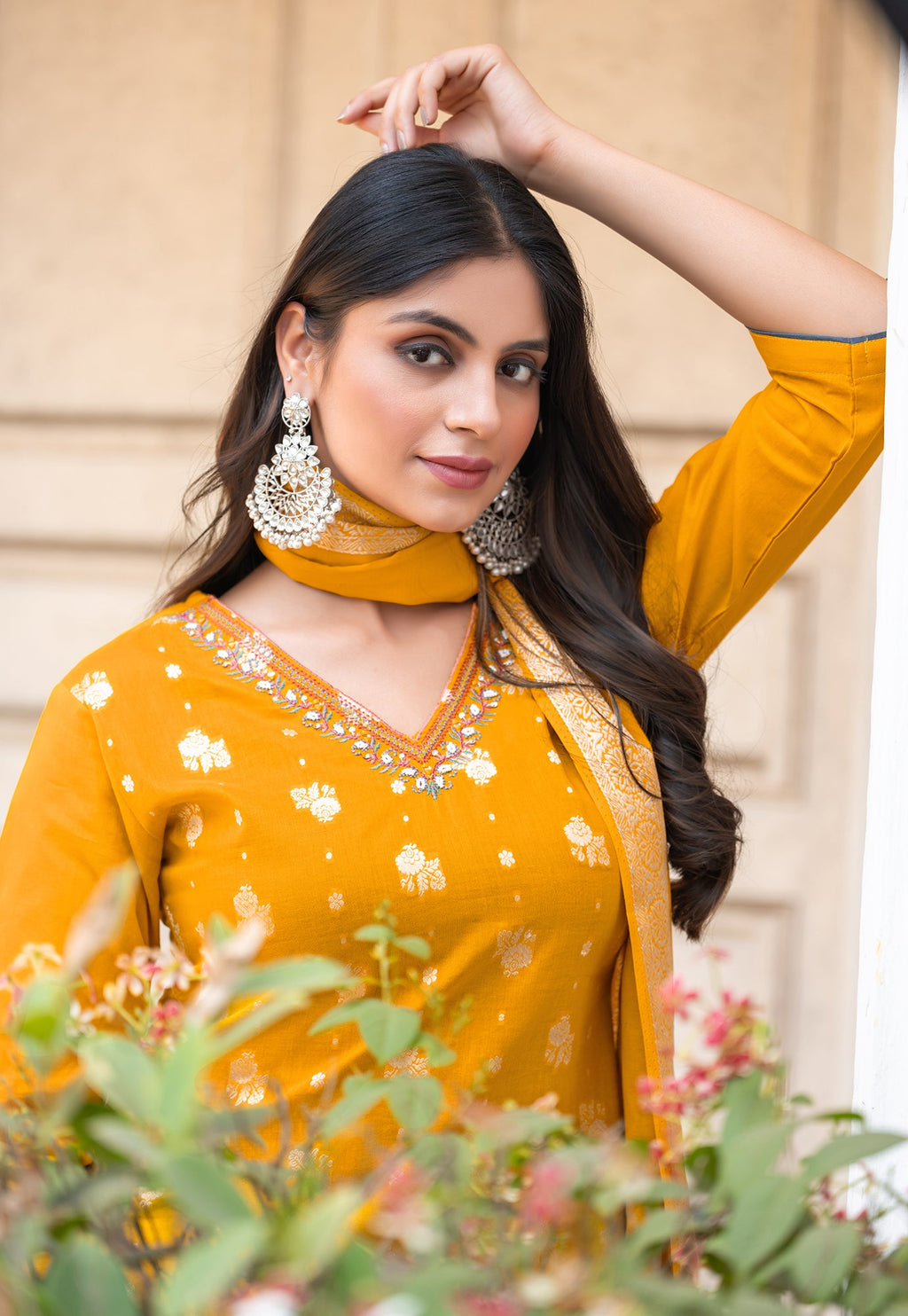 Women Cotton Jequrd Kurta With Trouser & Dupatta-HANSHIKA