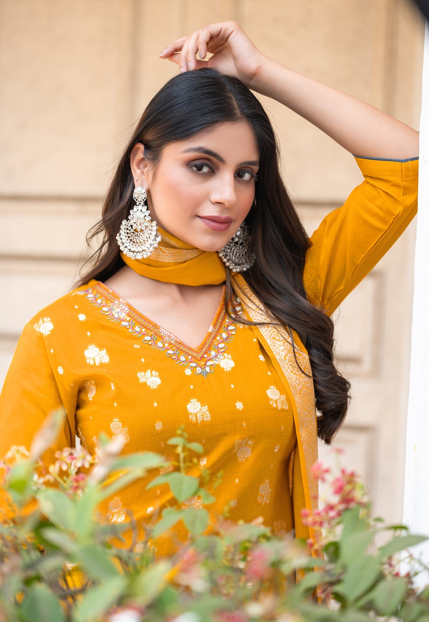 Women Cotton Jequrd Kurta With Trouser & Dupatta-HANSHIKA