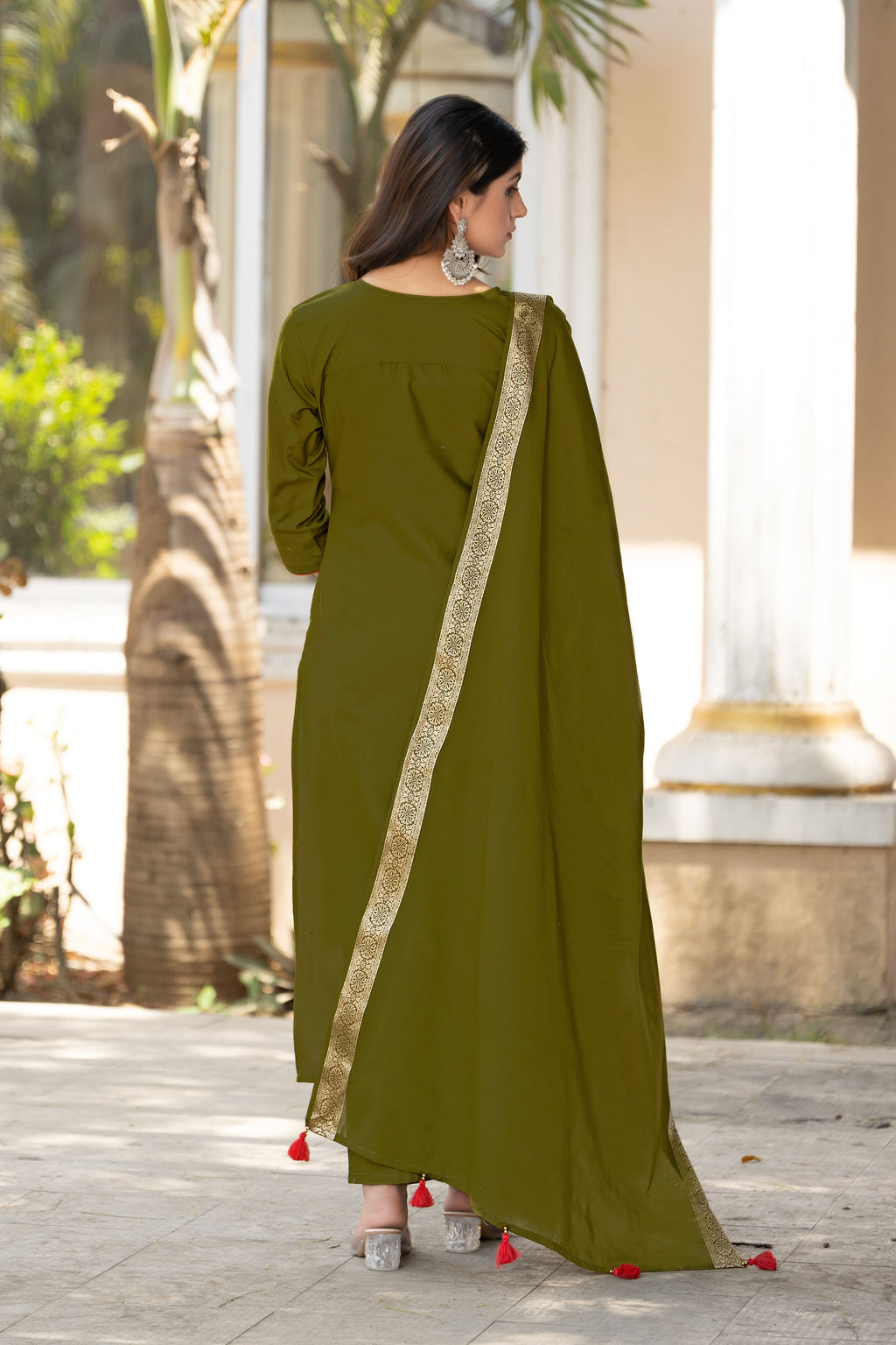 Women Cotton Jequrd Kurta With Trouser & Dupatta-HANSHIKA