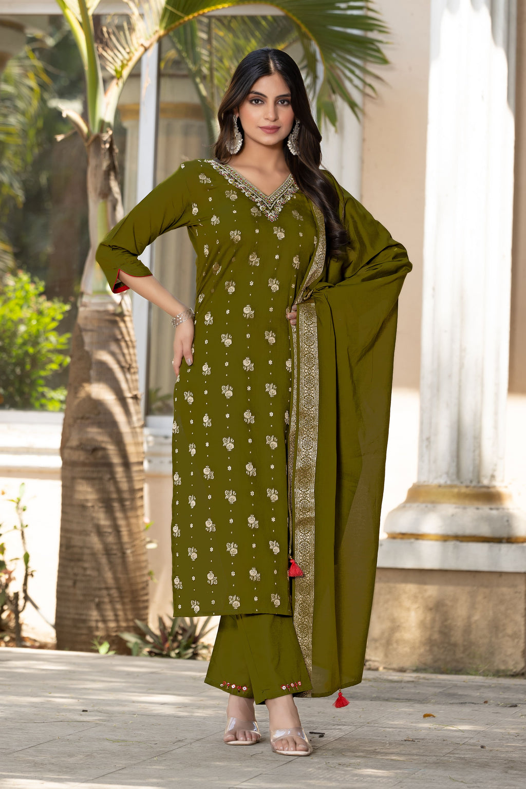 Women Cotton Jequrd Kurta With Trouser & Dupatta-HANSHIKA