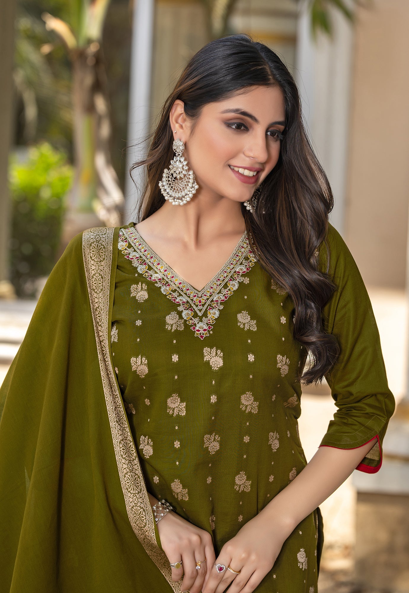Women Cotton Jequrd Kurta With Trouser & Dupatta-HANSHIKA