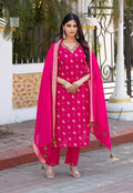 Women Cotton Jequrd Kurta With Trouser & Dupatta-HANSHIKA