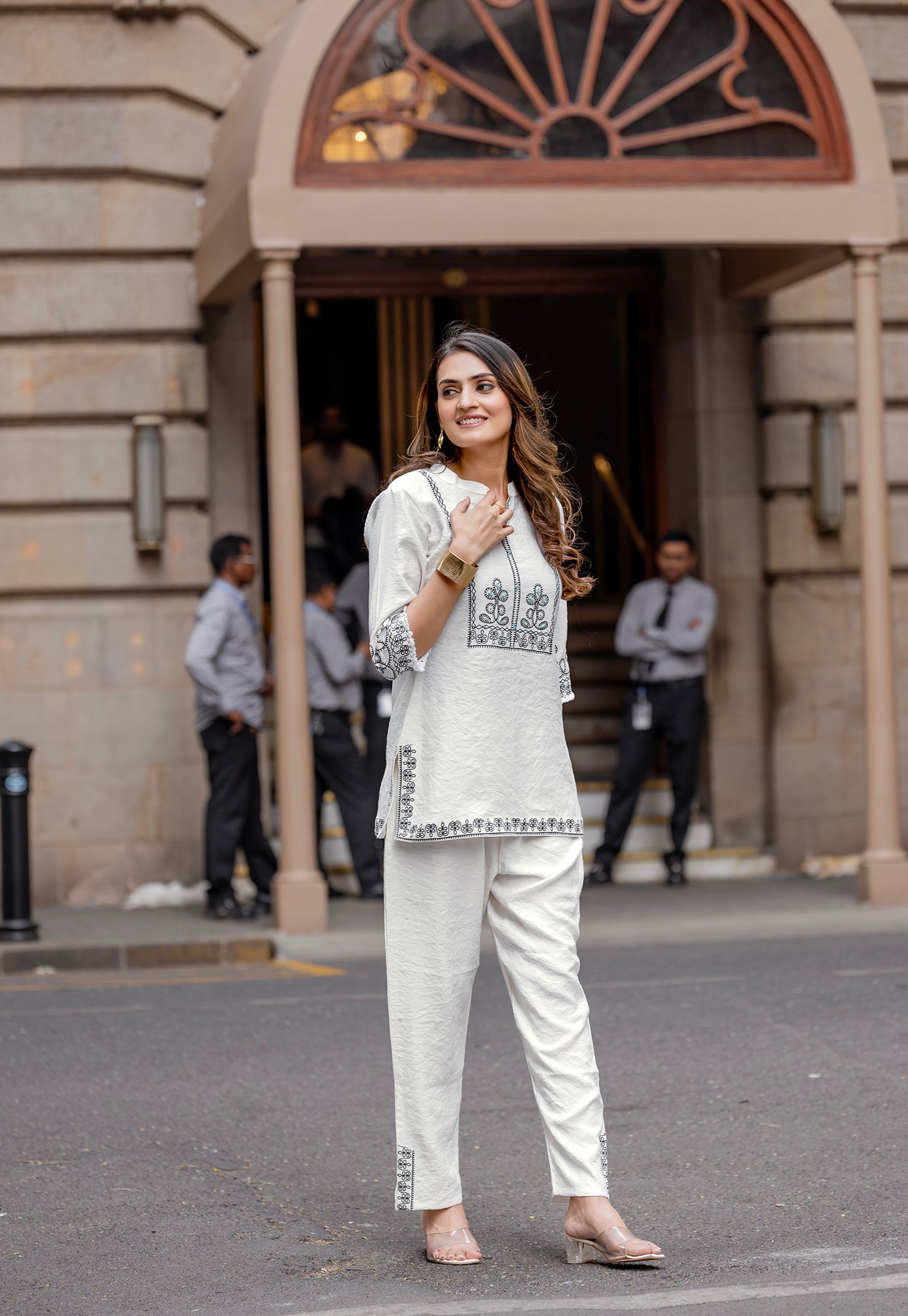 Printed Shirt Collar Top With Trousers Co-Ords-KORRA