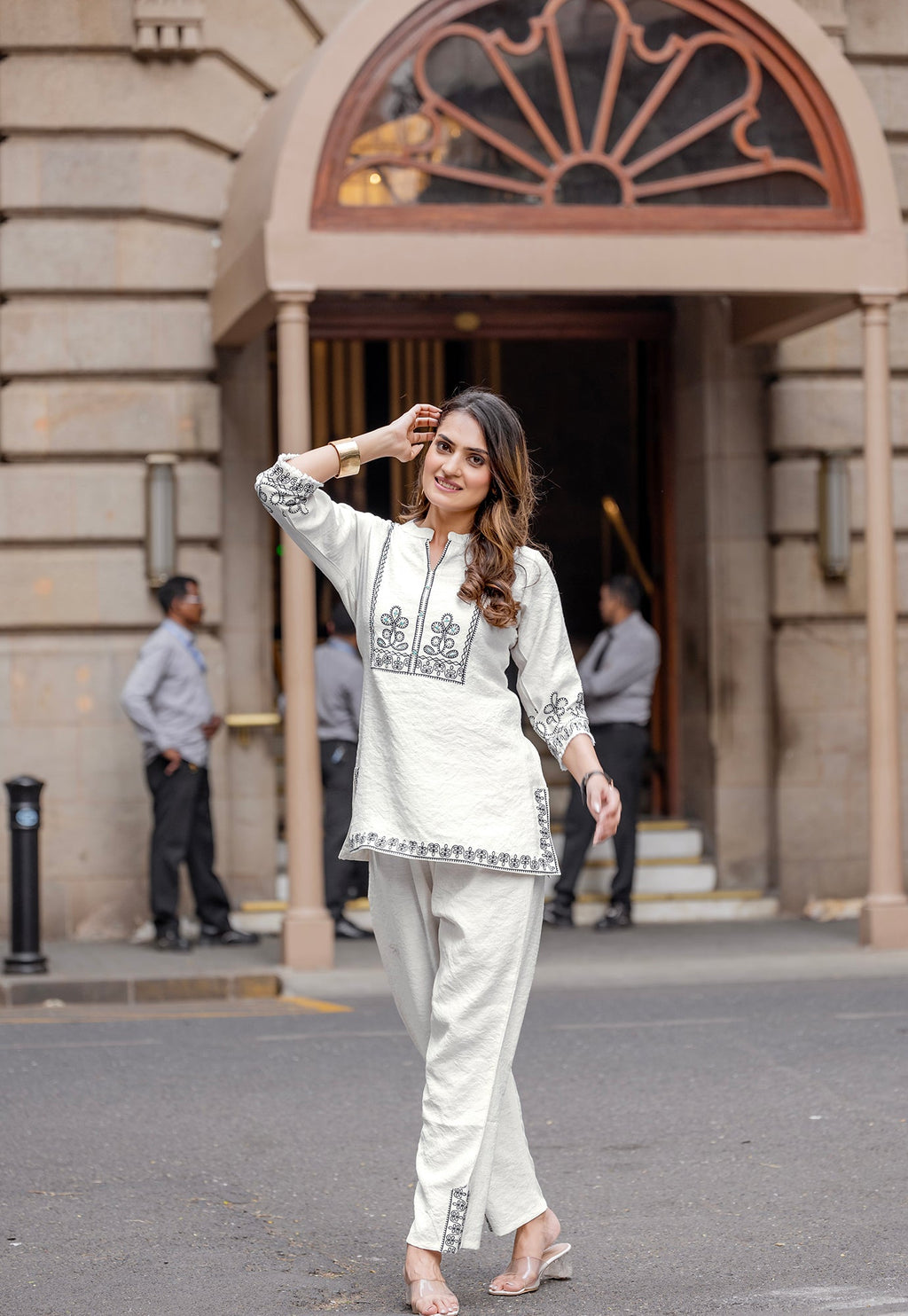 Printed Shirt Collar Top With Trousers Co-Ords-KORRA