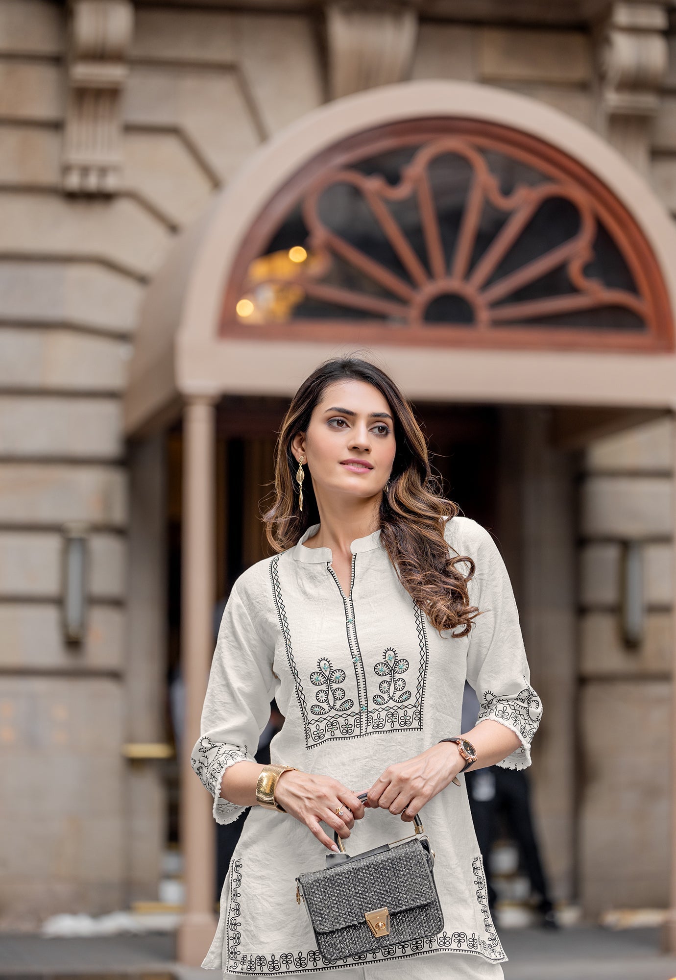 Printed Shirt Collar Top With Trousers Co-Ords-KORRA