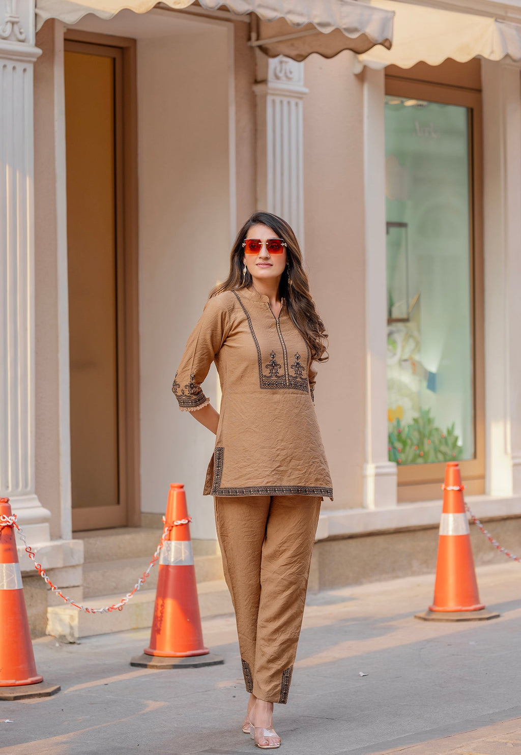 Printed Shirt Collar Top With Trousers Co-Ords-KORRA