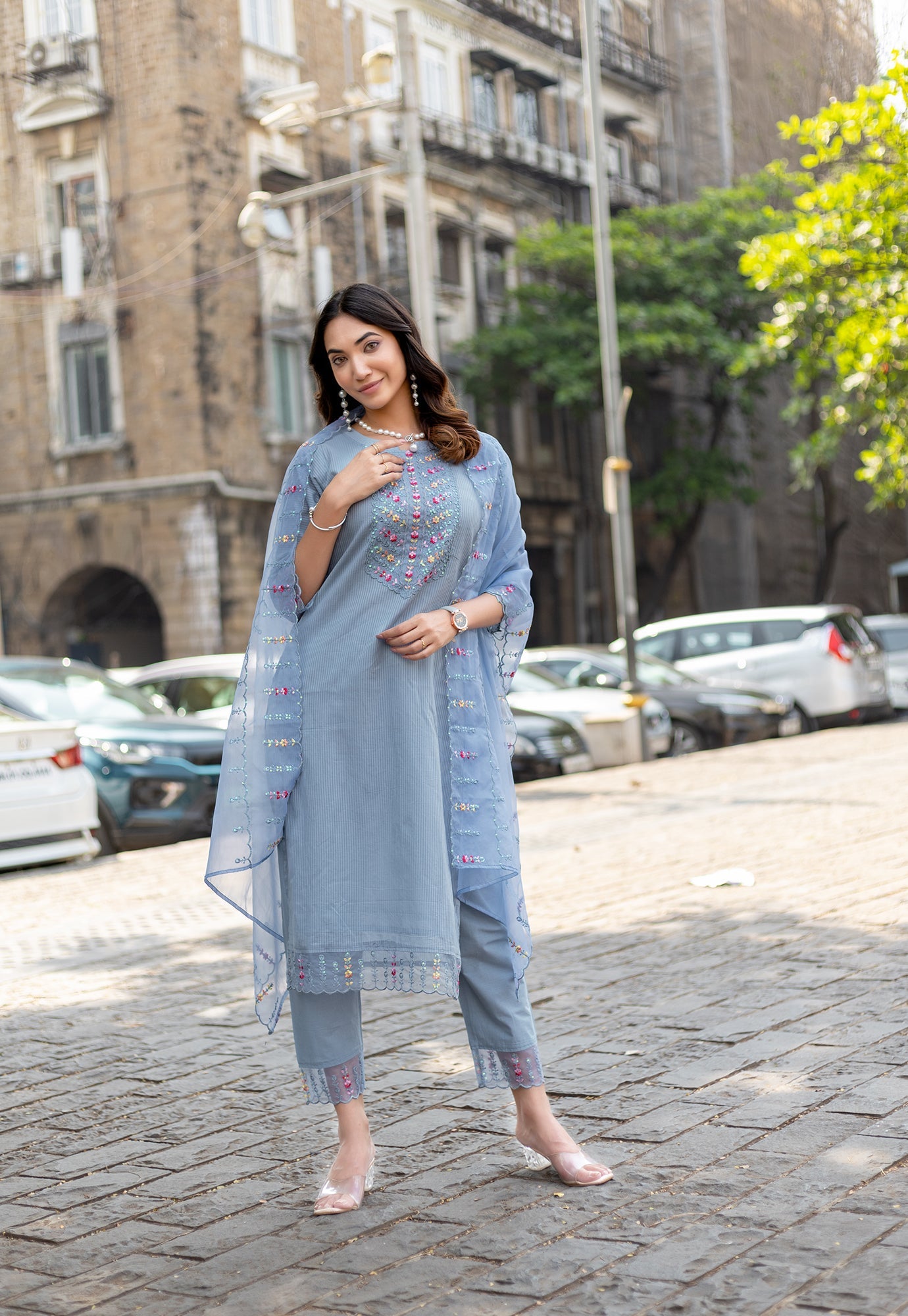 Women Embroidered Regular Work  Pure Cotton Kurta Set with Dupatta-CL-8044
