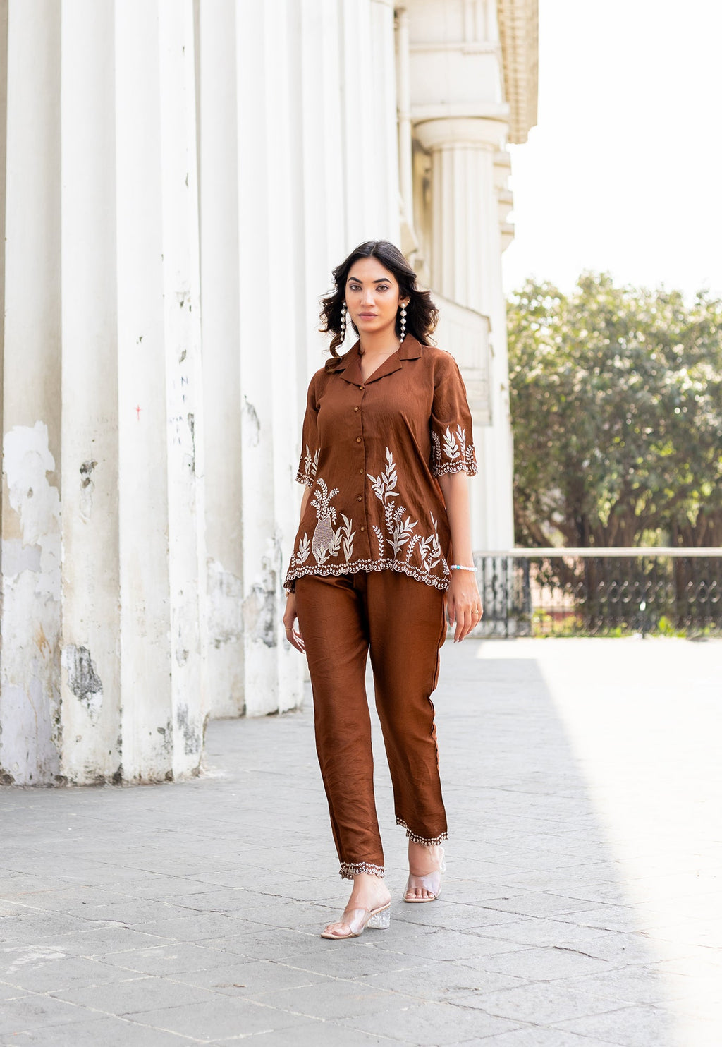 Women Cotton Stylish Thread Work Top & Bottom Set-CL-8010