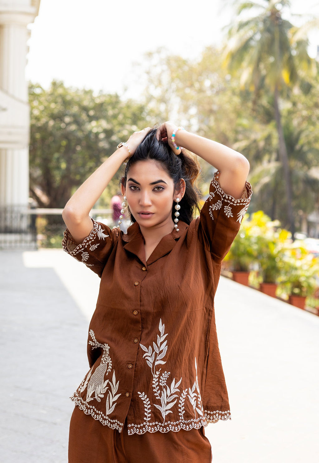 Women Cotton Stylish Thread Work Top & Bottom Set-CL-8010