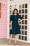 Women Navy Blue Colour Cotton Lycra Flare Above Mini Dress-OD12
