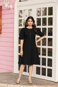 Women Black Colour Cotton Lycra Flare Above Mini Dress-OD13