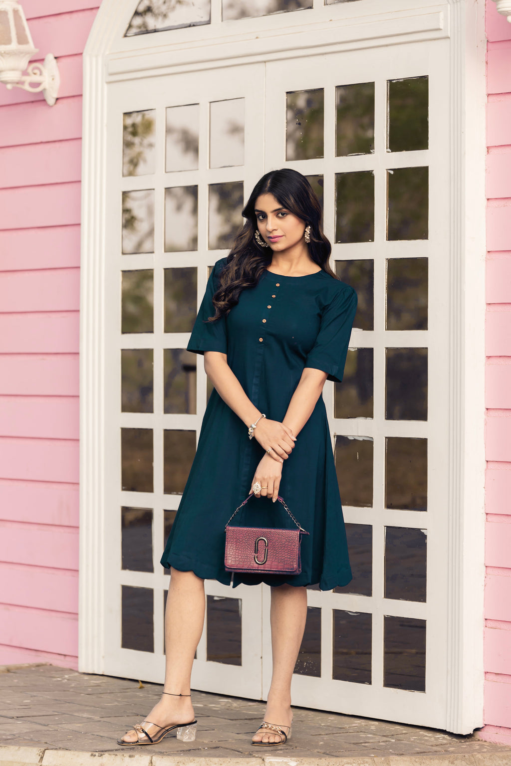 Women Navy Blue Colour Cotton Lycra Flare Above Mini Dress-OD12