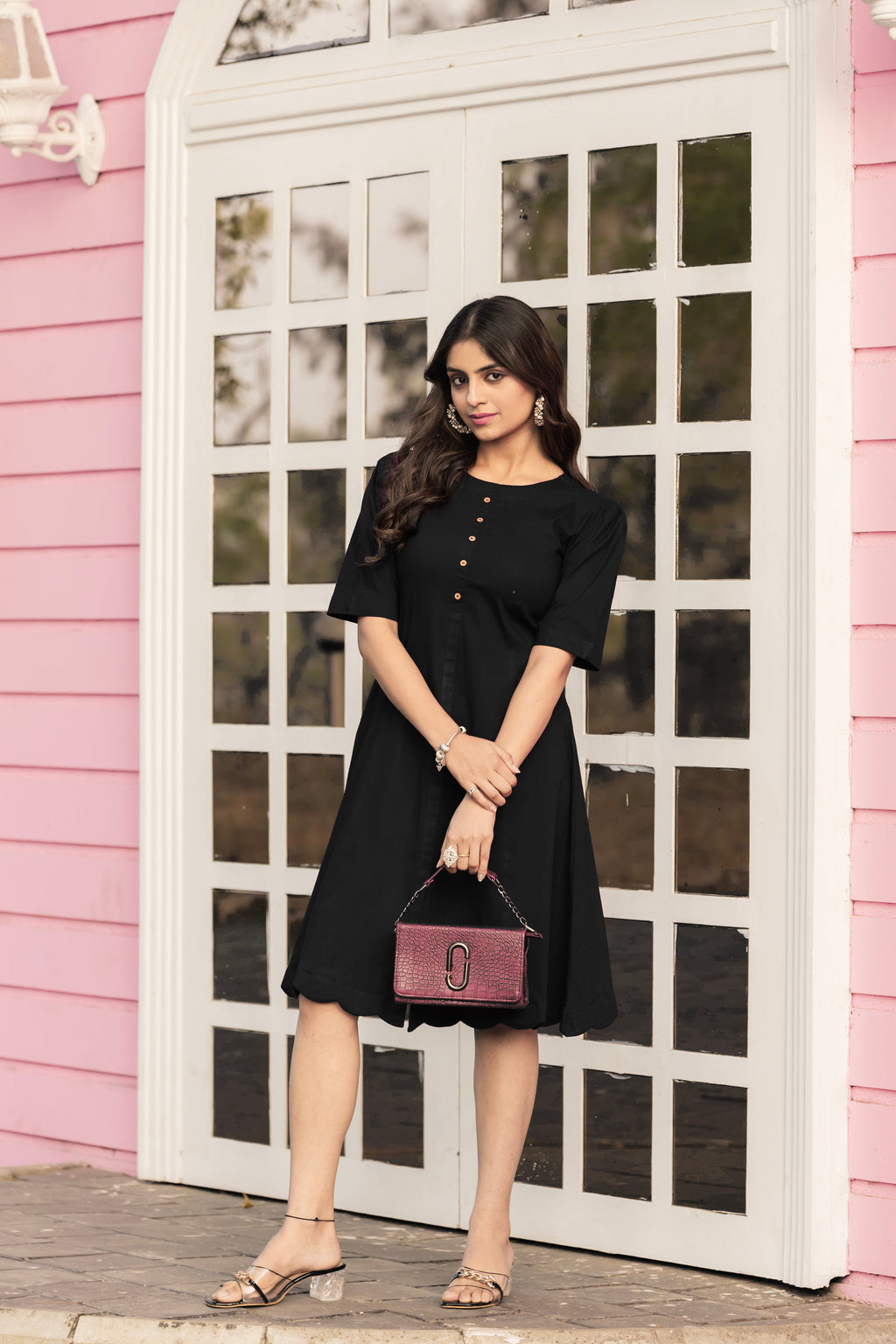 Women Black Colour Cotton Lycra Flare Above Mini Dress-OD13