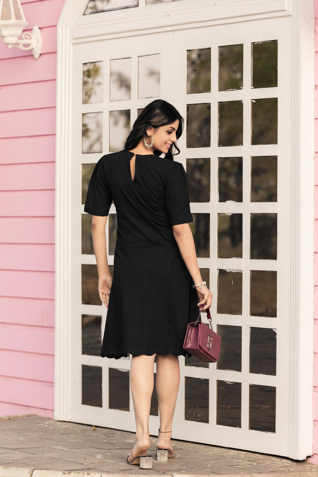 Women Black Colour Cotton Lycra Flare Above Mini Dress-OD13