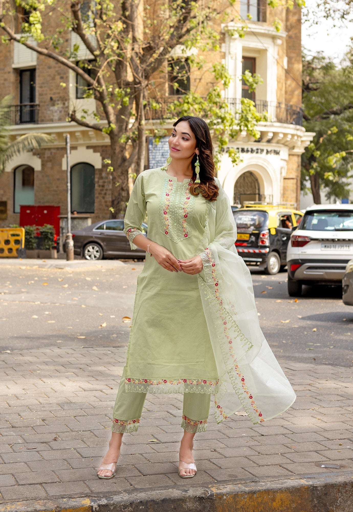 Women Embroidered Regular Work  Pure Cotton Kurta Set with Dupatta-CL-8043