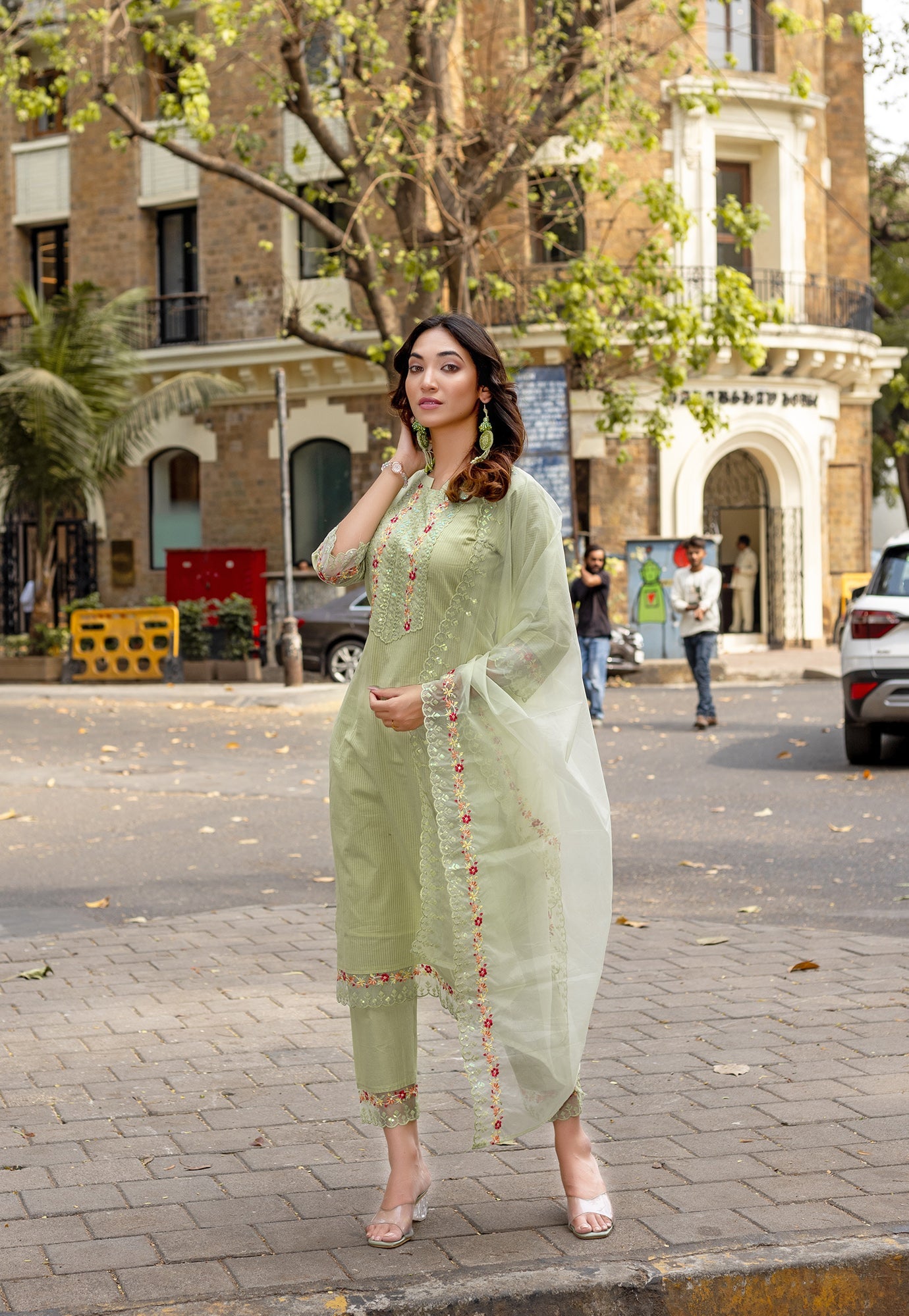 Women Embroidered Regular Work  Pure Cotton Kurta Set with Dupatta-CL-8043