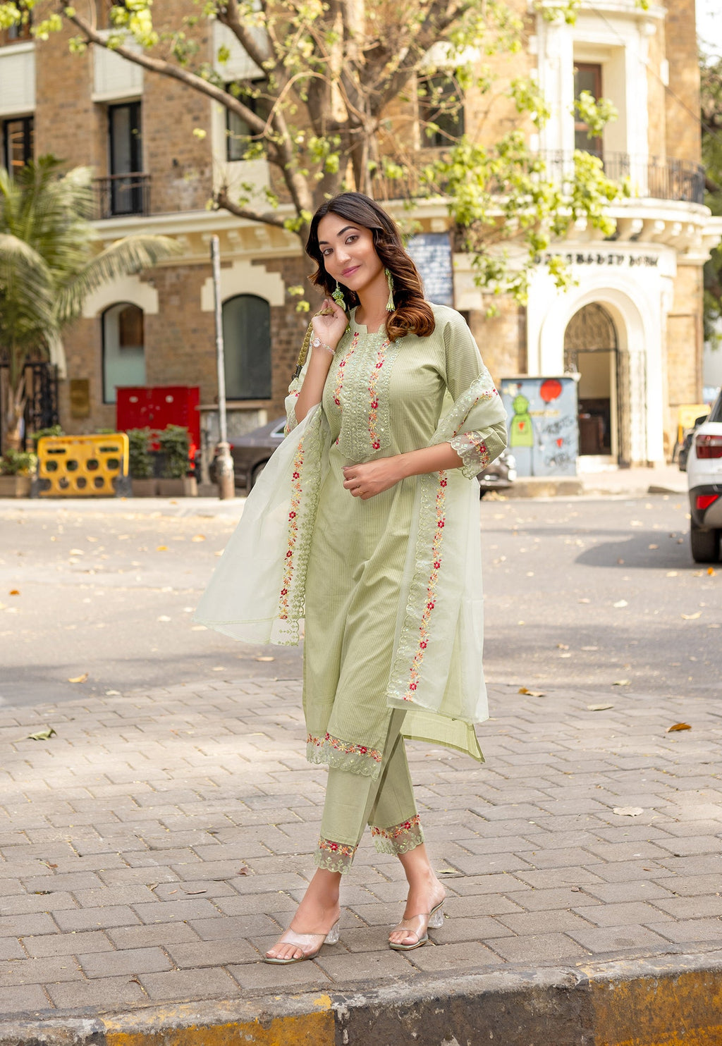 Women Embroidered Regular Work  Pure Cotton Kurta Set with Dupatta-CL-8043