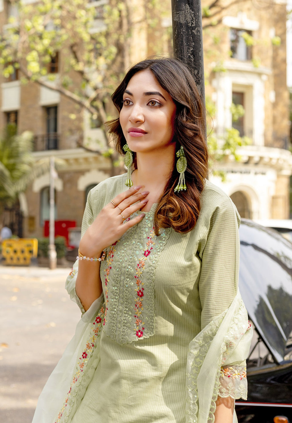 Women Embroidered Regular Work  Pure Cotton Kurta Set with Dupatta-CL-8043