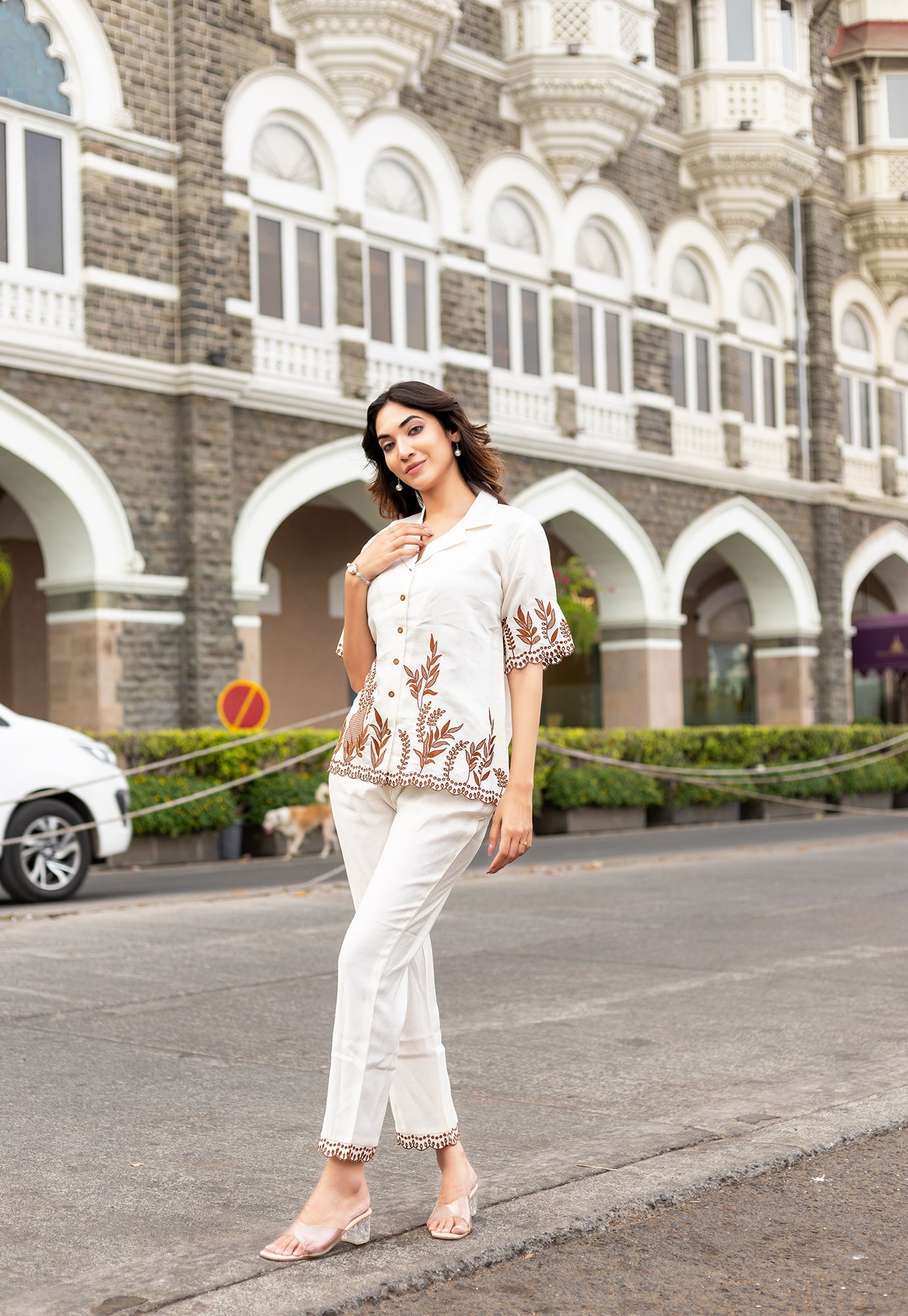 Women Cotton Stylish Thread Work Top & Bottom Set-CL-8011