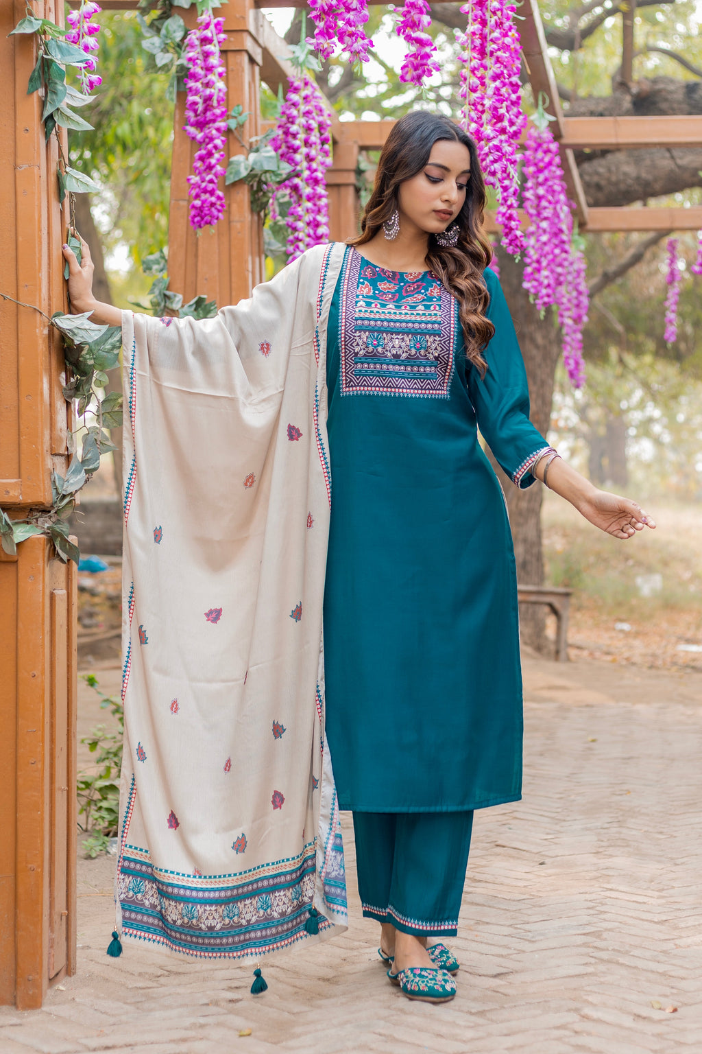 Women Modal Straight Kurta With Pant And Dupatta Suit Set-AMAYA