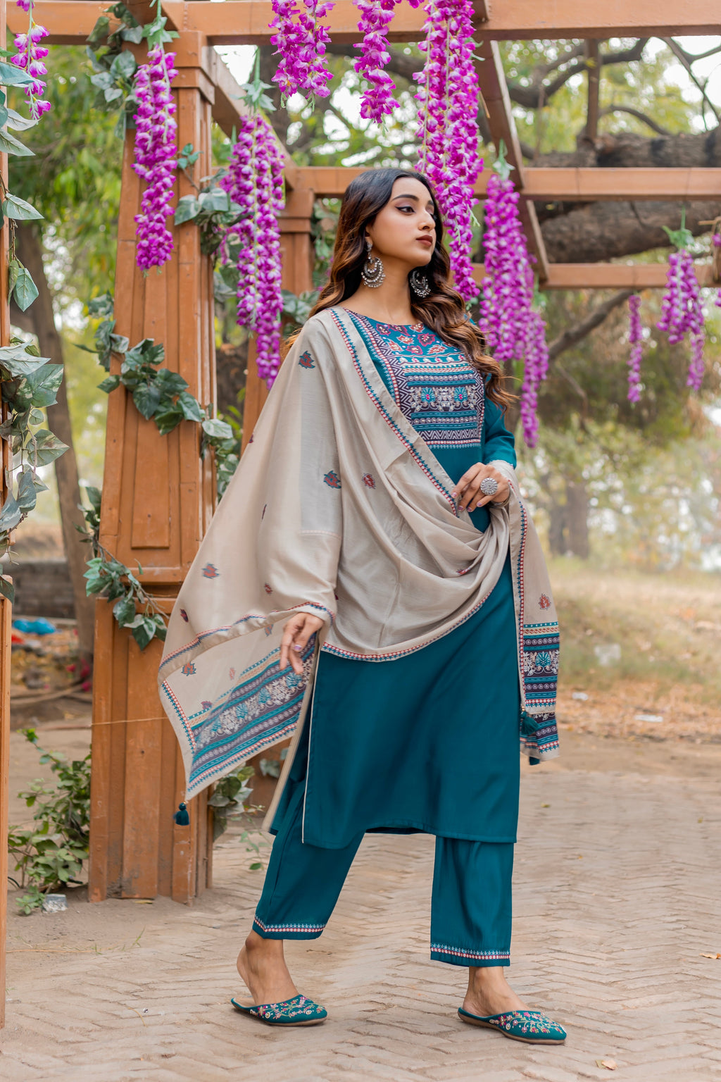 Women Modal Straight Kurta With Pant And Dupatta Suit Set-AMAYA