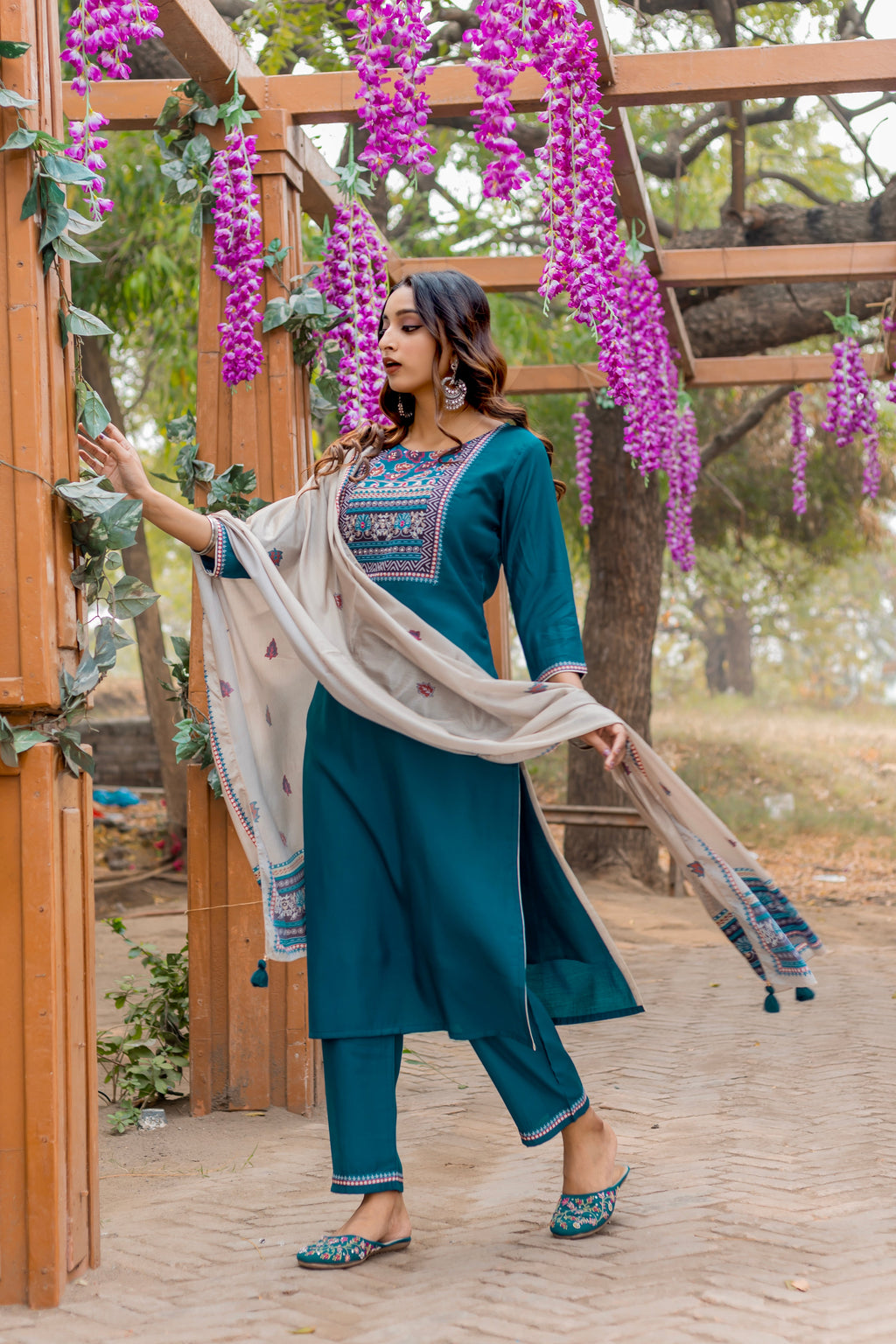 Women Modal Straight Kurta With Pant And Dupatta Suit Set-AMAYA