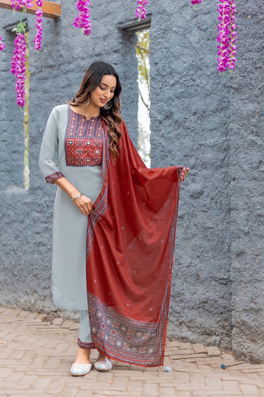 Women Modal Straight Kurta With Pant And Dupatta Suit Set-AMAYA