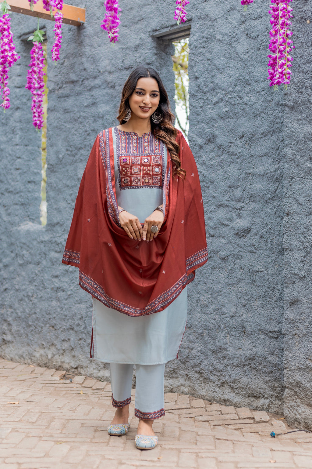 Women Modal Straight Kurta With Pant And Dupatta Suit Set-AMAYA