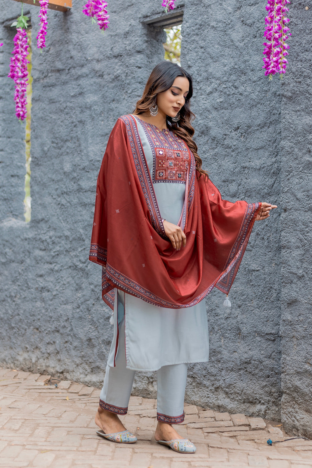 Women Modal Straight Kurta With Pant And Dupatta Suit Set-AMAYA