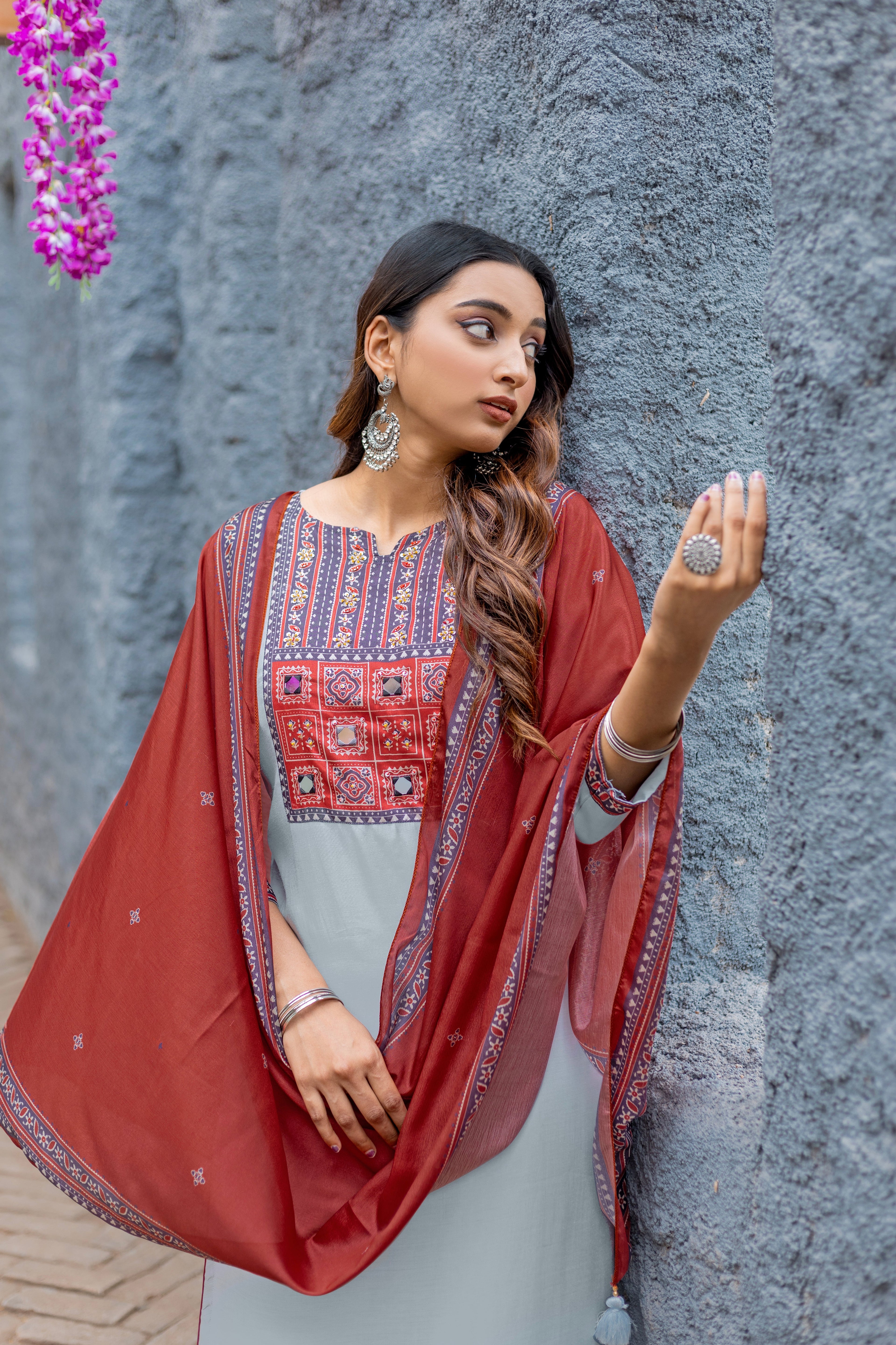 Women Modal Straight Kurta With Pant And Dupatta Suit Set-AMAYA