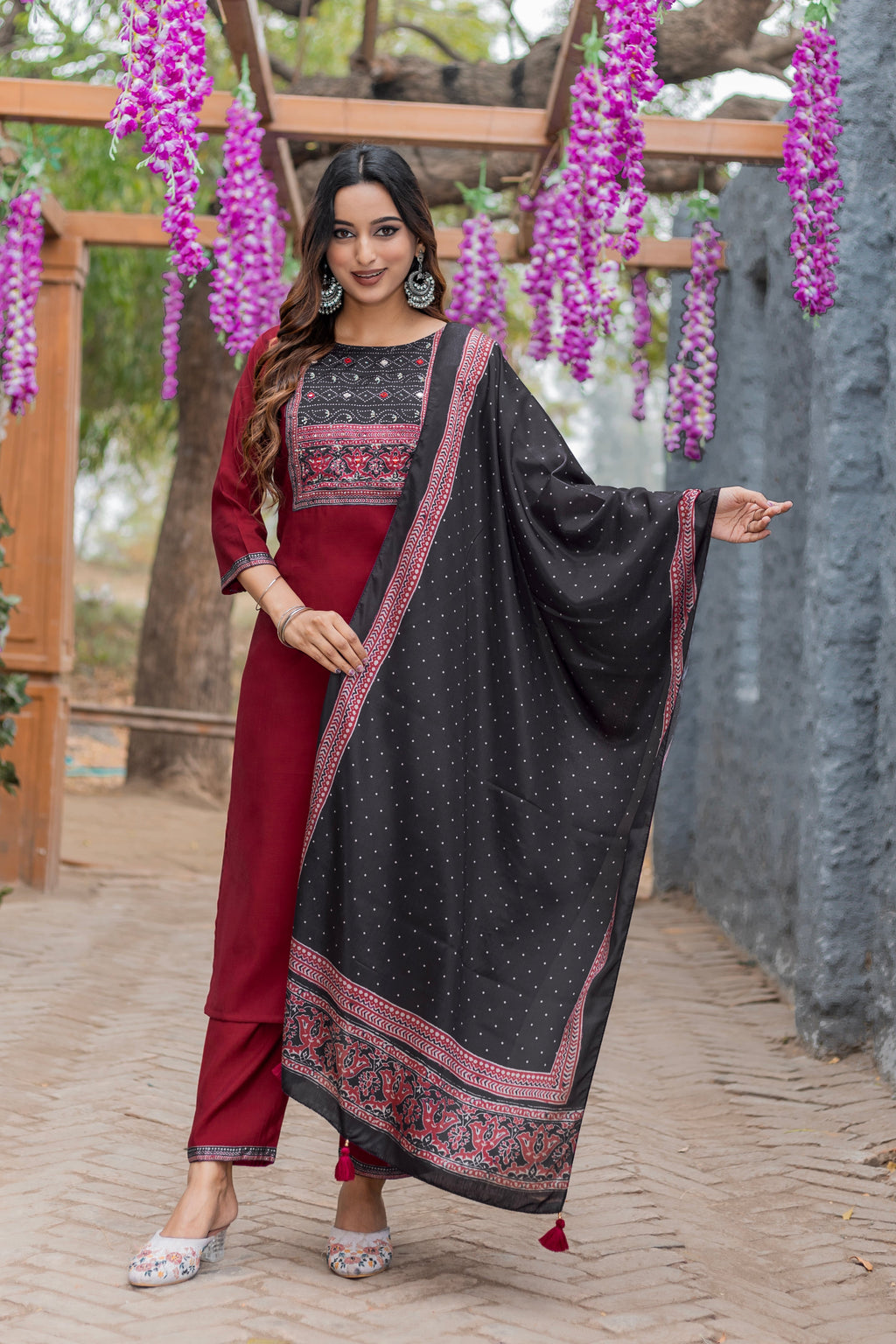 Women Modal Straight Kurta With Pant And Dupatta Suit Set-AMAYA