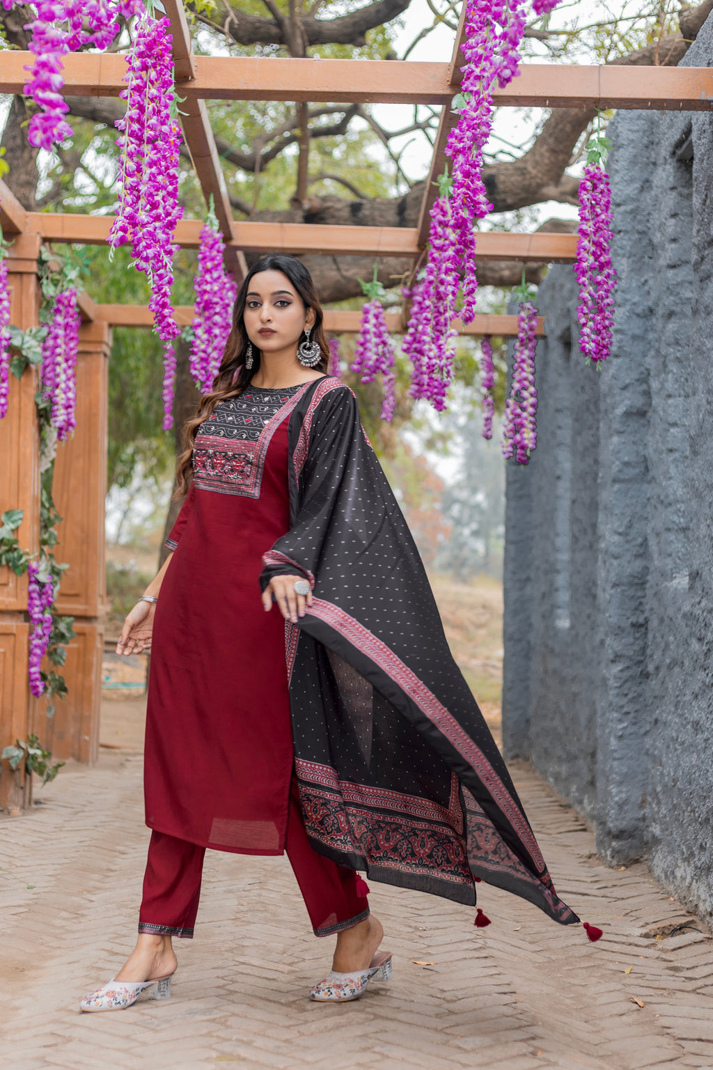 Women Modal Straight Kurta With Pant And Dupatta Suit Set-AMAYA