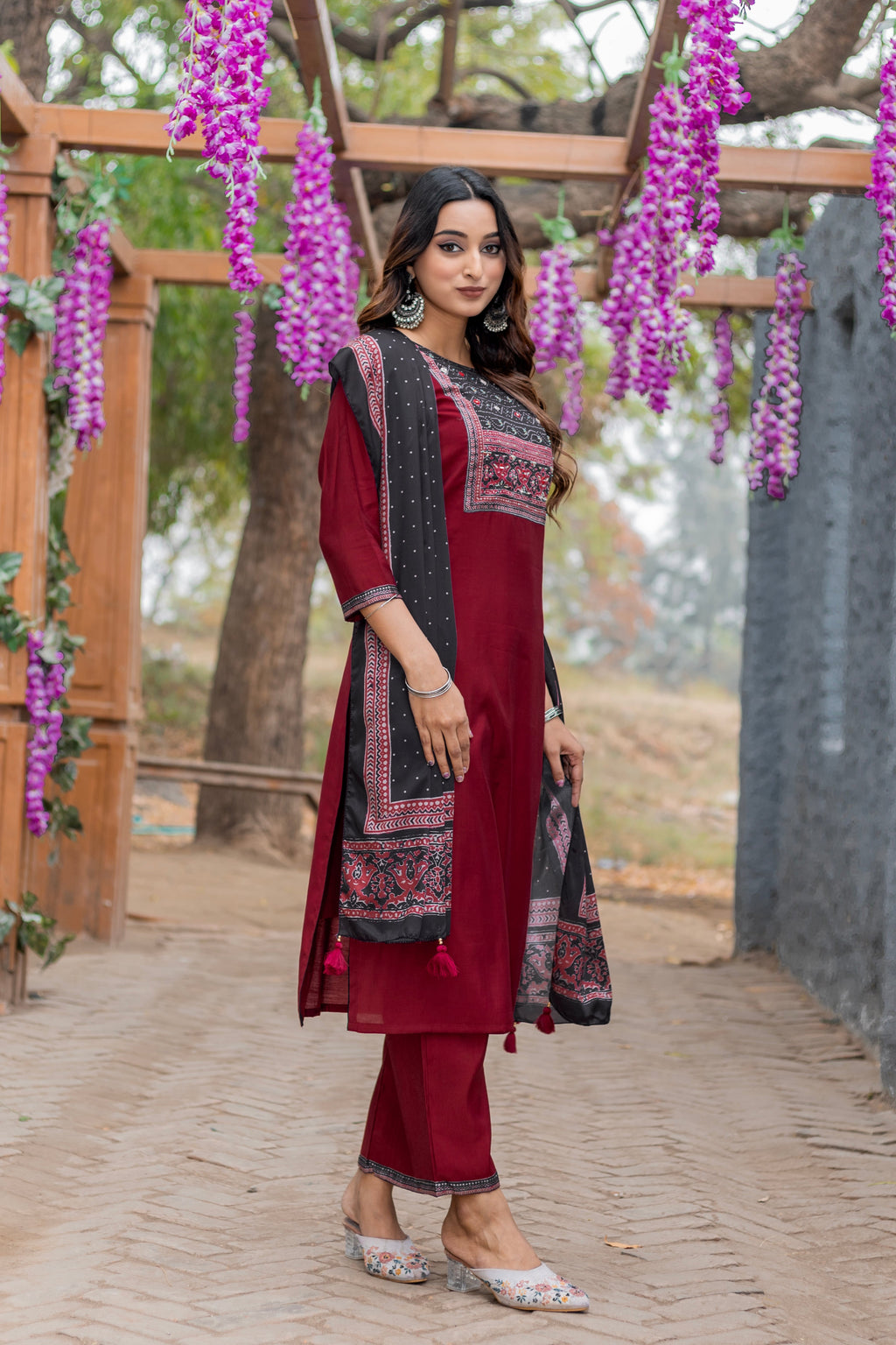 Women Modal Straight Kurta With Pant And Dupatta Suit Set-AMAYA