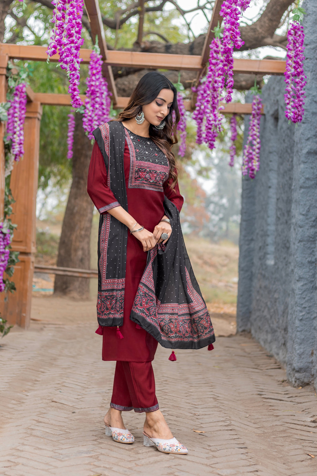 Women Modal Straight Kurta With Pant And Dupatta Suit Set-AMAYA