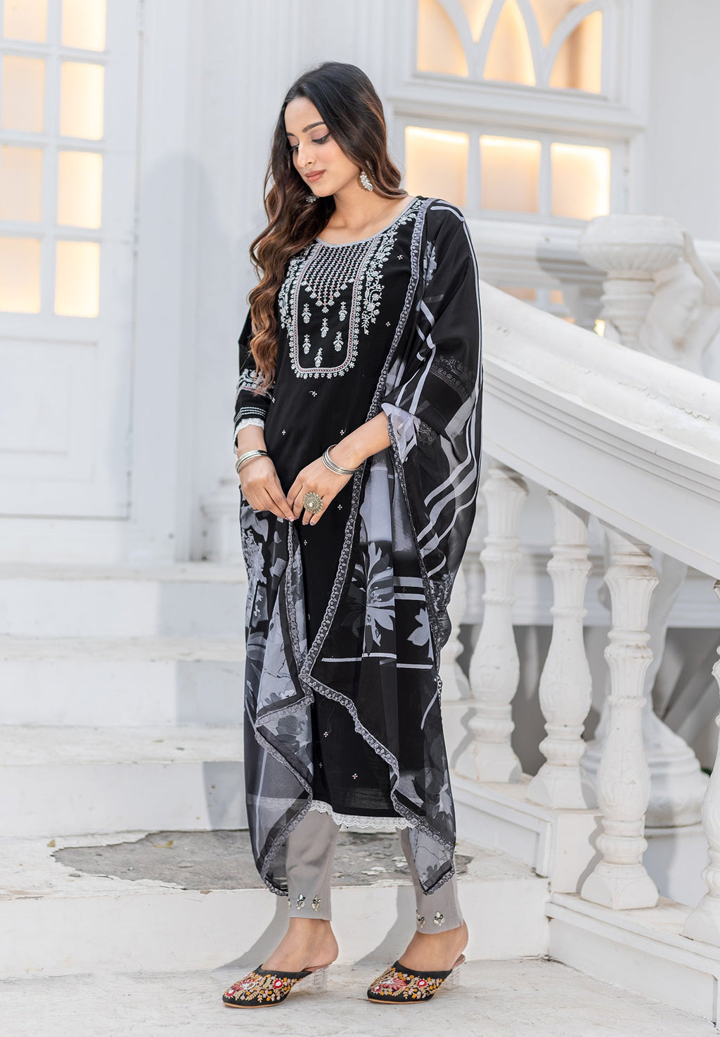 Women Modal Embroidery Straight Kurta With Pant And Dupatta Suit Set-NIRVEE