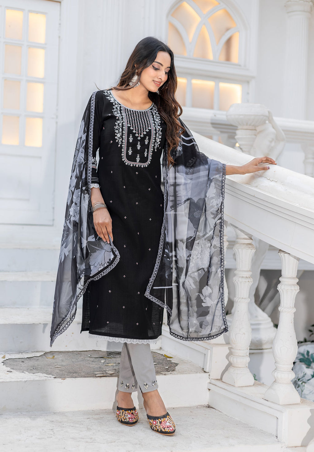Women Modal Embroidery Straight Kurta With Pant And Dupatta Suit Set-NIRVEE