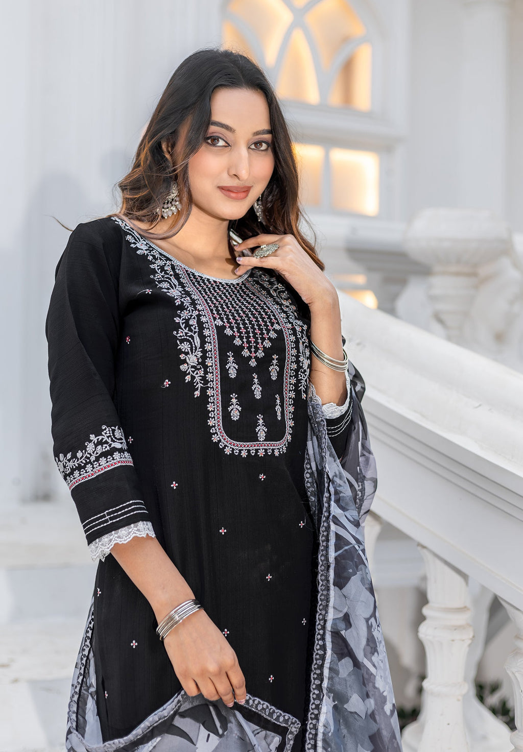 Women Modal Embroidery Straight Kurta With Pant And Dupatta Suit Set-NIRVEE