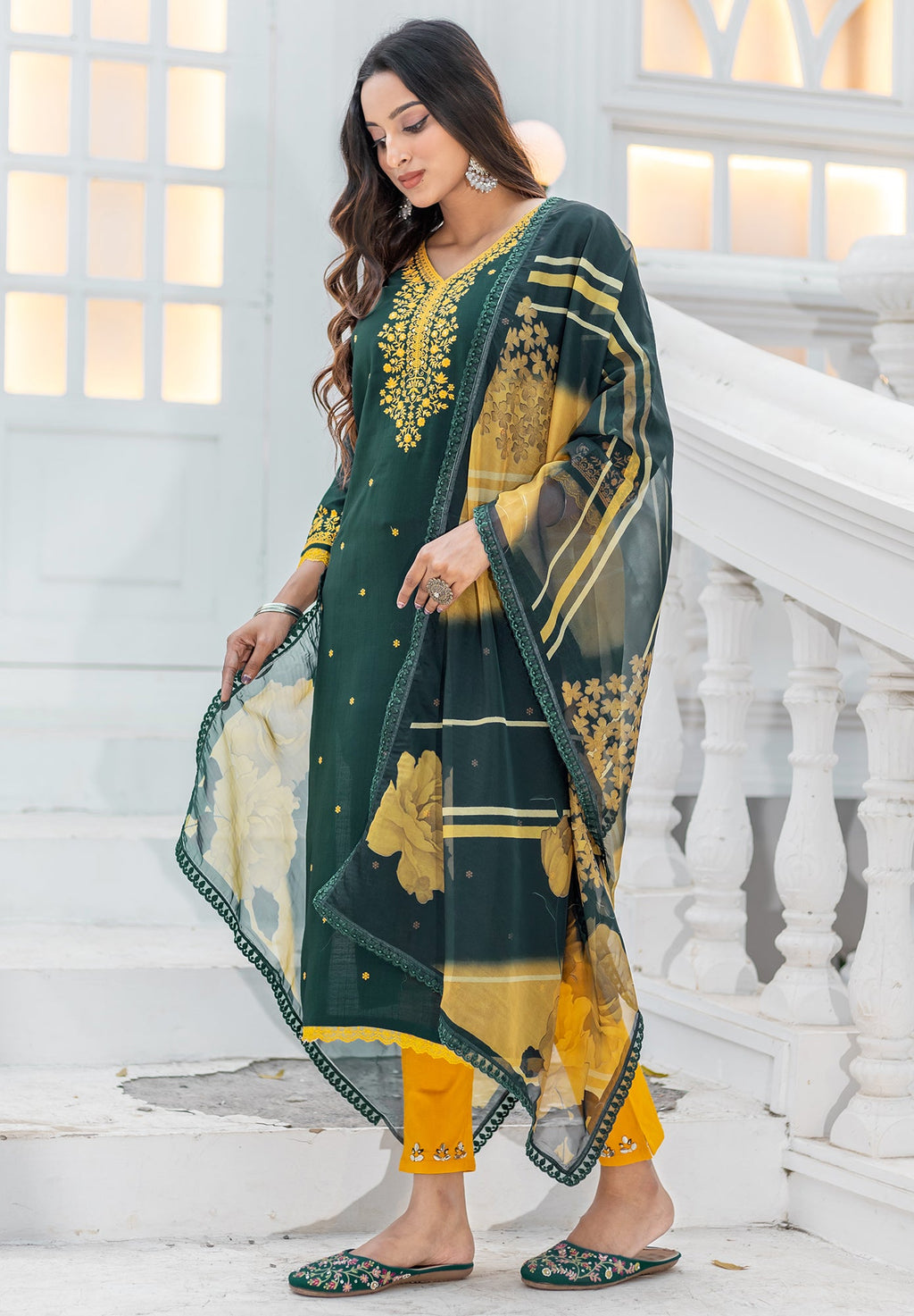 Women Modal Embroidery Straight Kurta With Pant And Dupatta Suit Set-NIRVEE