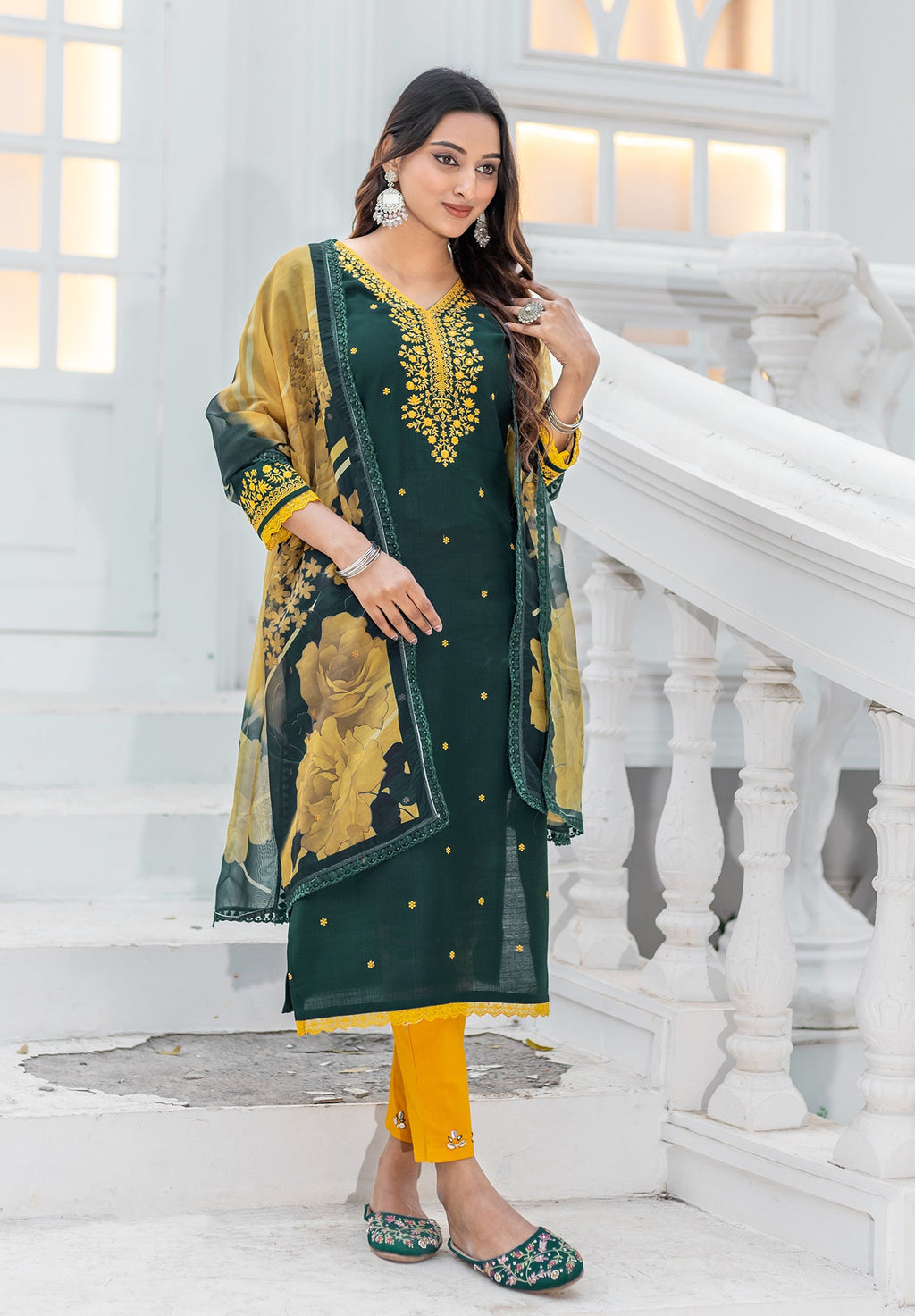 Women Modal Embroidery Straight Kurta With Pant And Dupatta Suit Set-NIRVEE