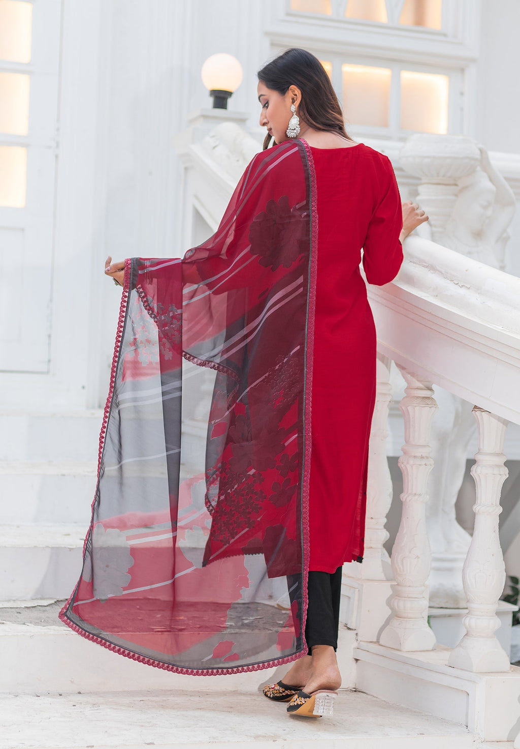 Women Modal Embroidery Straight Kurta With Pant And Dupatta Suit Set-NIRVEE