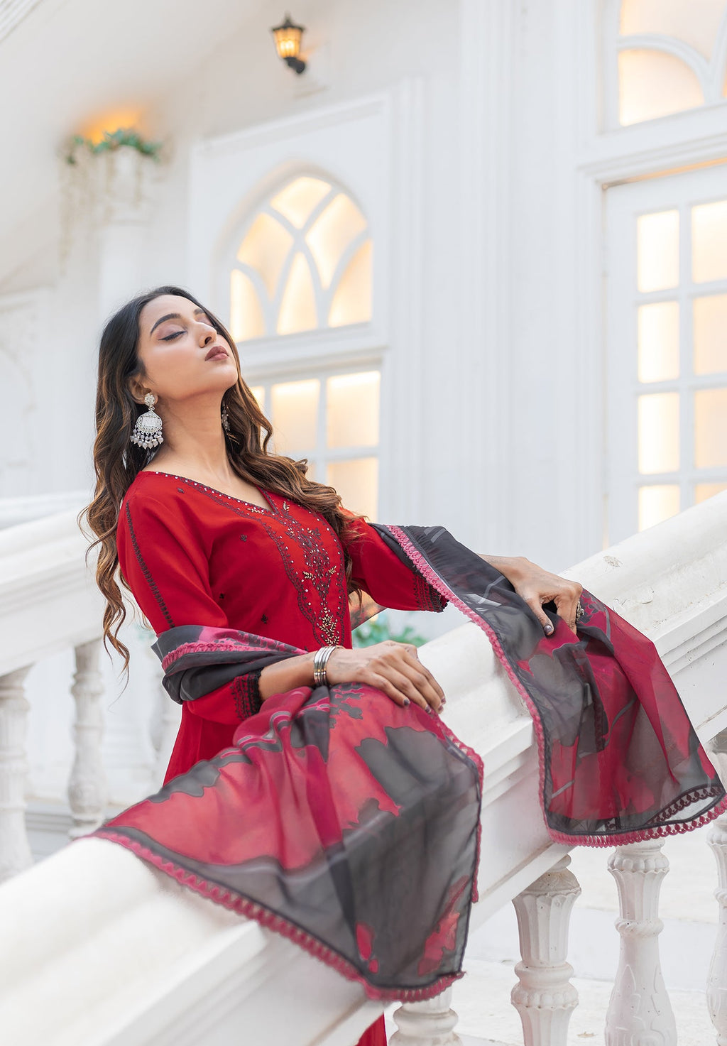 Women Modal Embroidery Straight Kurta With Pant And Dupatta Suit Set-NIRVEE